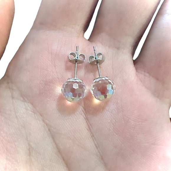 Disco Ball Earrings Silver Plated 5MM Stud Earrings for Women - Picture 5 of 9